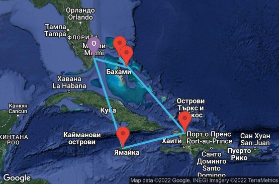 Маршрут на круиз 7 дни САЩ, Бахамските острови, Хаити, Ямайка - 07E355