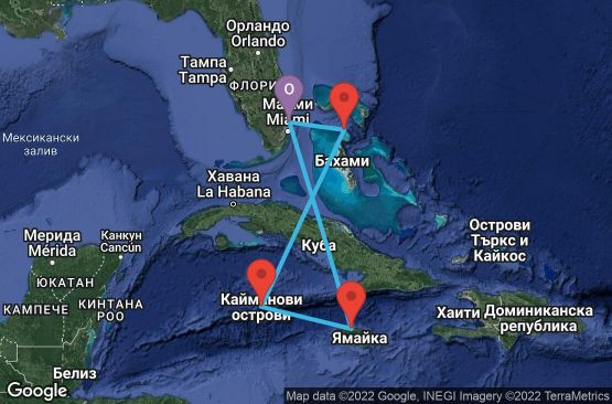 Маршрут на круиз 6 дни САЩ, Бахамските острови, Каймановите острови, Ямайка - 06W180
