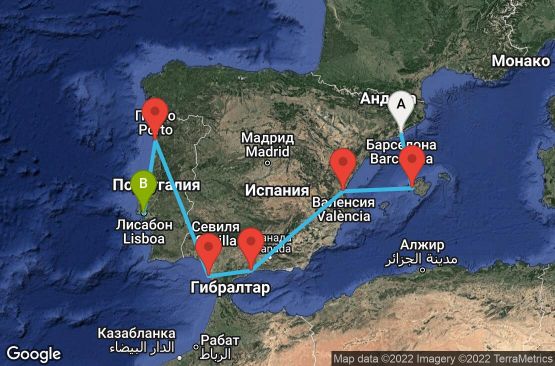 Маршрут на круиз 9 дни Испания, Португалия - 09M264