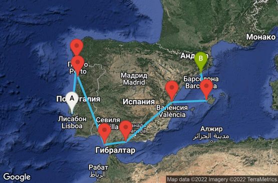 Маршрут на круиз 9 дни Португалия, Испания - 09M266