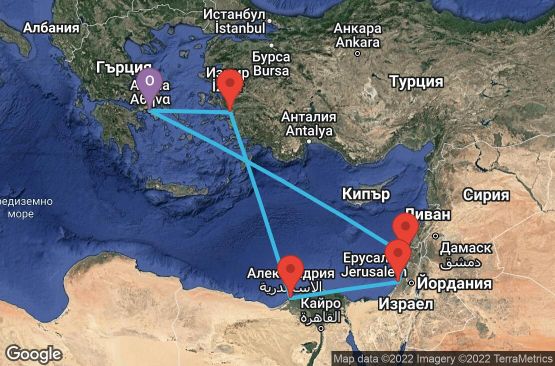 Маршрут на круиз 11 дни Гърция, Израел, Египет, Турция - 11M267