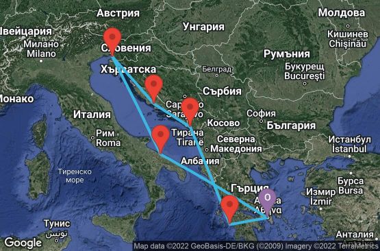 Маршрут на круиз 7 дни Гърция, Италия, Хърватска, Черна гора - ATH07A00