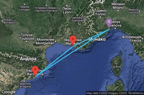 Маршрут на круиз 3 дни Италия, Испания, Франция - SVN03370
