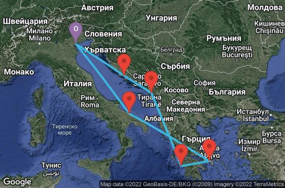 Маршрут на круиз 7 дни Италия, Хърватска, Черна гора, Гърция - VCE07156