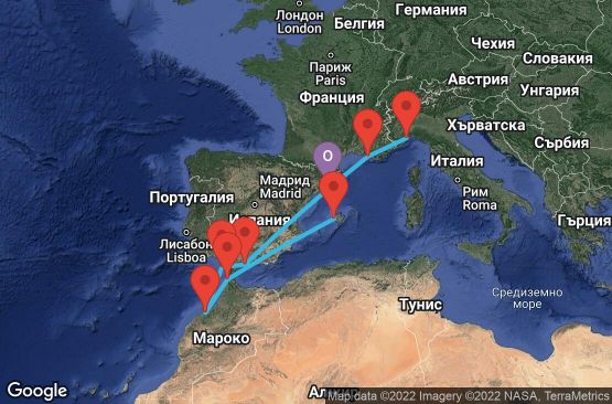 Маршрут на круиз 12 дни Испания, Франция, Италия, Мароко - BCN12063