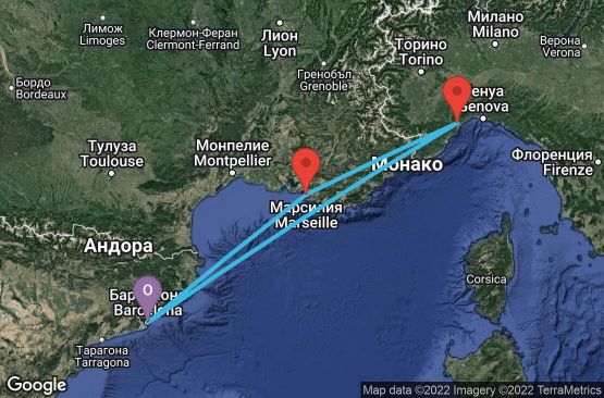 Маршрут на круиз 3 дни Испания, Франция, Италия - BCN03265