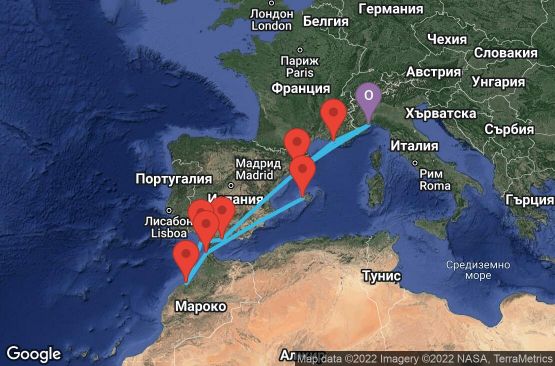 Маршрут на круиз 11 дни Италия, Франция, Испания, Мароко - SVN11154