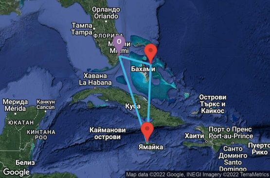 Маршрут на круиз 5 дни САЩ, Ямайка, Бахамските острови - 05W539