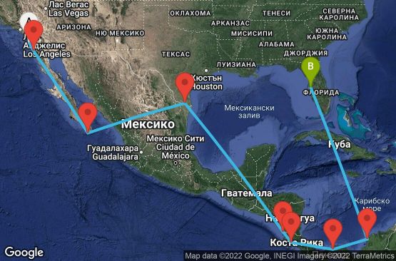 Маршрут на круиз 16 дни САЩ, Мексико, Никарагуа, Коста Рика, Панама, Колумбия - 16C036