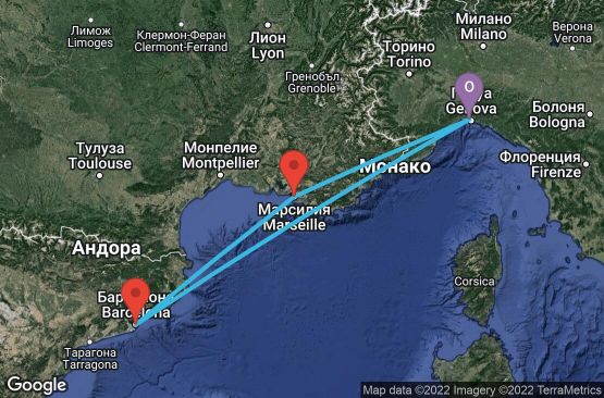 Маршрут на круиз 4 дни Италия, Франция, Испания - UPZH