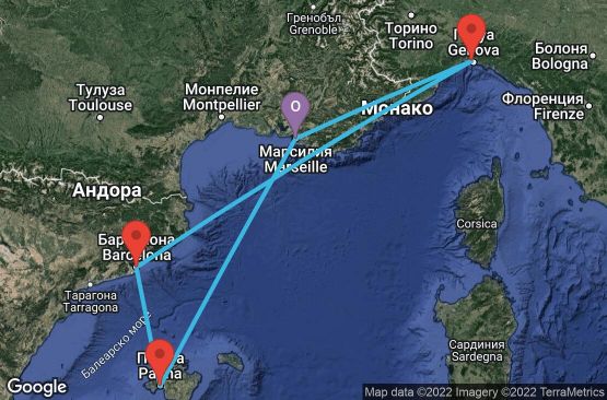 Маршрут на круиз 5 дни Франция, Испания, Италия - UQ05