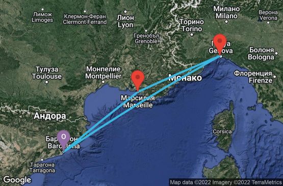 Маршрут на круиз 4 дни Испания, Италия, Франция - UQ06