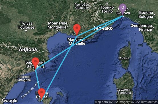 Маршрут на круиз 5 дни Италия, Франция, Испания - UPZI