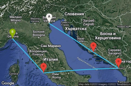 Маршрут на круиз 5 дни Италия, Хърватска, Черна гора - UQ1M