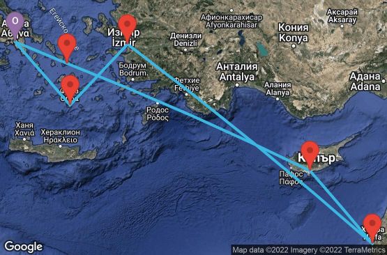 Маршрут на круиз 7 дни Гърция, Турция, Израел, Кипър - UQ5U