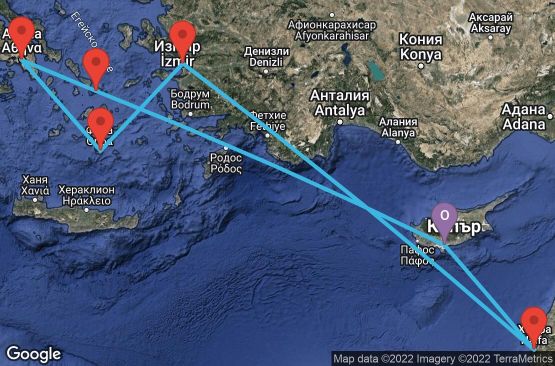Маршрут на круиз 7 дни Кипър, Гърция, Турция, Израел - UQ5X