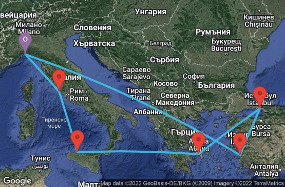 Маршрут на круиз 11 дни Италия, Турция, Гърция - UQ4G