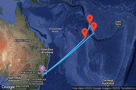Маршрут на круиз 9 дни Австралия, Нова Каледония, Вануату - 09K140
