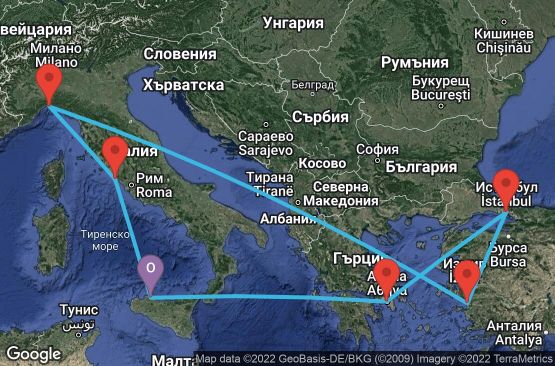 Маршрут на круиз 11 дни Италия, Турция, Гърция - UQ4K