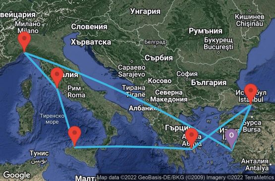 Маршрут на круиз 11 дни Турция, Гърция, Италия - UQ4H