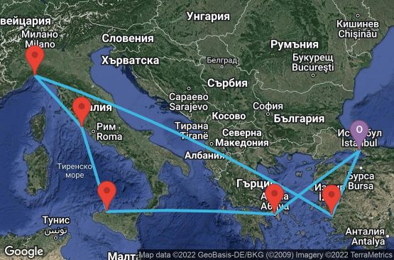 Маршрут на круиз 11 дни Турция, Гърция, Италия - UQ4I