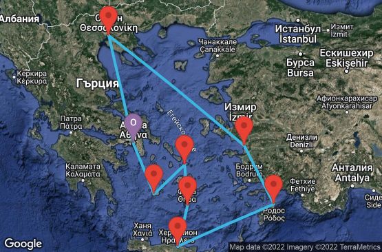 Маршрут на круиз 7 дни Идилията на гръцките острови от Атина