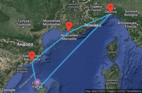 Маршрут на круиз 5 дни Испания, Франция, Италия - UQ18