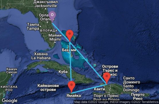 Маршрут на круиз 6 дни САЩ, Хаити, Ямайка, Бахамските острови - 06W177