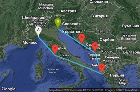 Маршрут на круиз 6 дни Италия, Гърция, Черна гора, Хърватска - UQDV