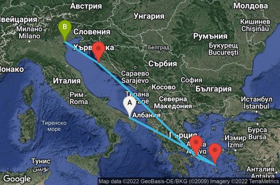 Маршрут на круиз 6 дни Италия, Гърция, Хърватска - UQ1T