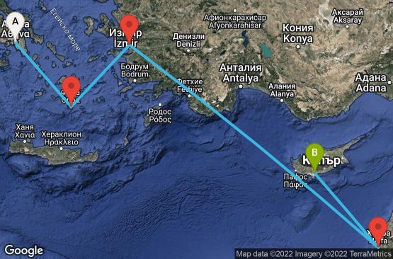 Маршрут на круиз 5 дни Гърция, Турция, Израел, Кипър - UQ64