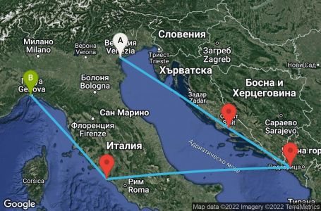 Маршрут на круиз 5 дни Италия, Хърватска, Черна гора - UQDP