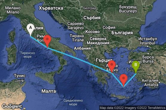 Маршрут на круиз 5 дни Италия, Гърция, Турция - UQKO