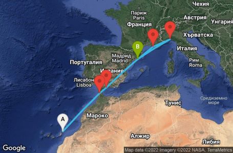 Маршрут на круиз 7 дни Испания, Мароко, Франция, Италия - UQLT