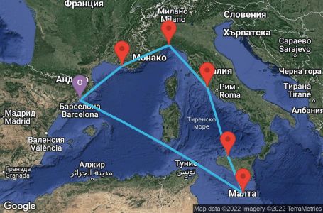 Маршрут на круиз 7 дни Испания, Франция, Италия, Малта - UQQU