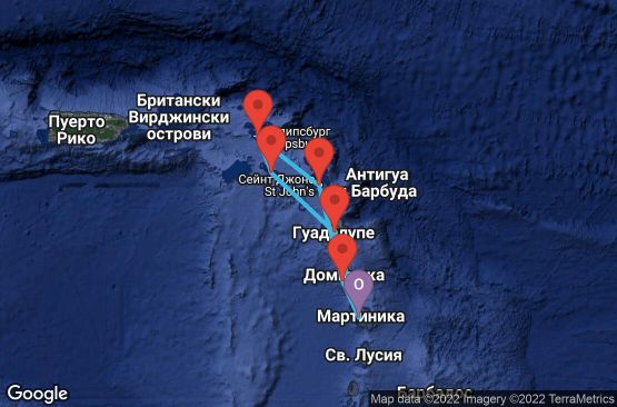 Маршрут на круиз 7 дни Мартиника, Гваделупа, Сейнт Китс и Невис, Холандски Антили, Антигуа и Барбуда, Доминика - UQQF
