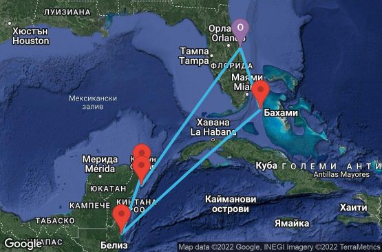 Маршрут на круиз 7 дни САЩ, Мексико, Белиз, Бахамските острови - UQX5