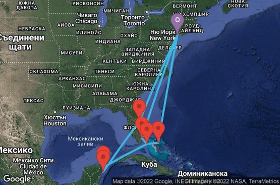 Маршрут на круиз 20 дни САЩ, Мексико, Бахамските острови - UQZM