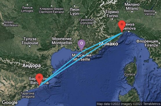 Маршрут на круиз 3 дни Франция, Италия, Испания - MRS03A01