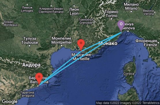 Маршрут на круиз 4 дни Италия, Испания, Франция - SVN04A01