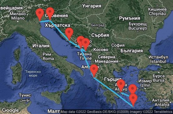 Маршрут на круиз EUROPE - GREEK ISLES & EASTERN MED (VCE/PIR) - PERL09CNNVCEPIR