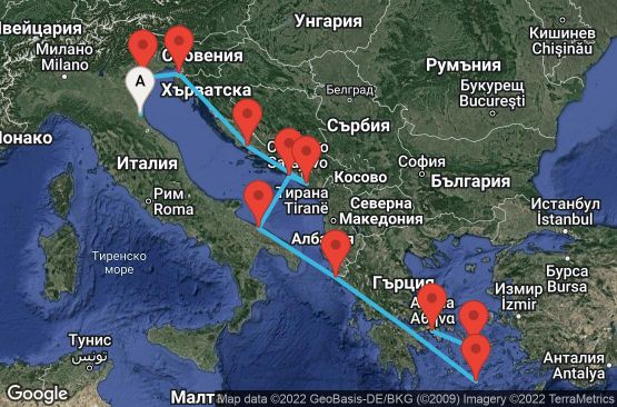 Маршрут на круиз Greek Isles & Italy (RAV/PIR) - GEMR09CNNRAVPIR