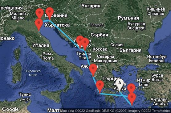 Маршрут на круиз Greek Isles & Italy (PIR/RAV) - GEMP09CNNPIRRAV