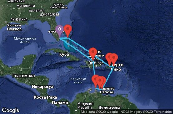 Маршрут на круиз Southern Caribbean - Miami (MIA/MIA) - PRLS11CNNMIAMIA