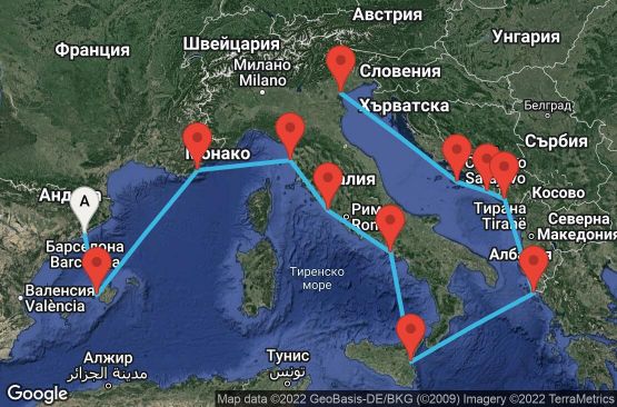 Маршрут на круиз Europe - Western Mediterranean - Barcelona (BCN/VCE) - STRE12CNNBCNVCE