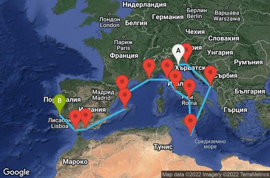 Маршрут на круиз Europe - Classic Mediterranean (VCE/LIS) - EPIC14CNNVCELIS