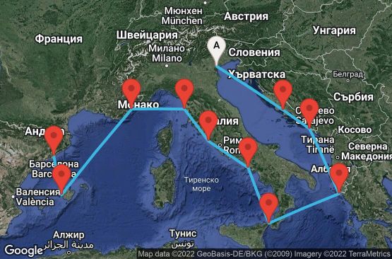 Маршрут на круиз Italy, Greece, & France: Mediterranean Jewels (VCE/BCN) - ESCA10CNNVCEBCN