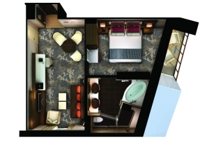 Описание на каюта The Haven Penthouse апартамент с балкон - HG на круизен кораб Norwegian Joy – обзавеждане, площ