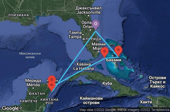Маршрут на круиз 7 дни САЩ, Бахамските острови, Мексико - UPCO
