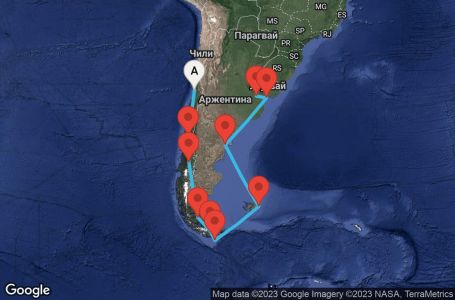 Маршрут на круиз 14 дни Обиколка на Южна Америка през нос Хорн - STRR14CNNSAIBUE